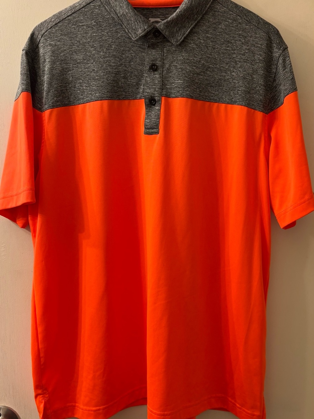 Slazenger Men's Easy Care Vibrant Orange and Gray Two-Tone Golf Polo